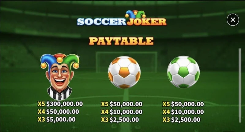 Soccer Joker – Auszahlungstabelle, erste Seite
